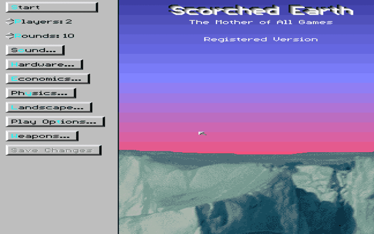 Gameplay screen of Scorched Earth (7/8)