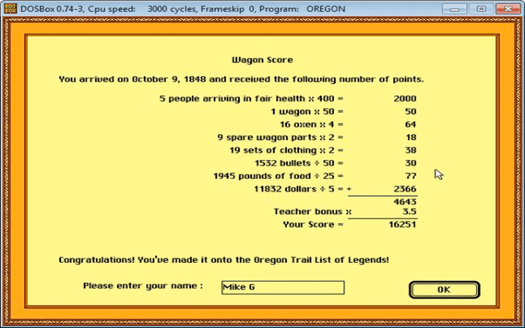 Gameplay screen of The Oregon Trail Deluxe (2/8)