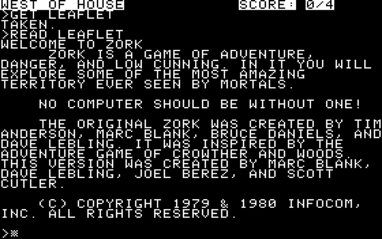 Gameplay screen of Zork: The Great Underground Empire (2/4)